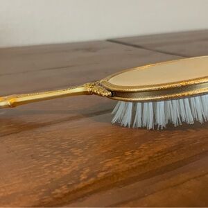 Vintage 1950’s Gold Handheld Bath Brush with White Nylon Bristles